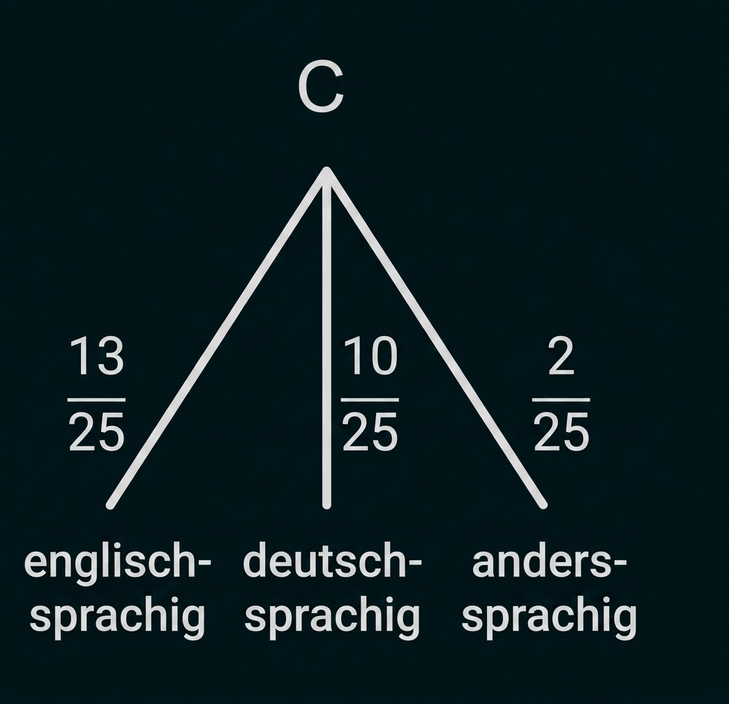 Diagramm mit den Anteilen englischsprachig, deutschsprachig und anderssprachig bei C.